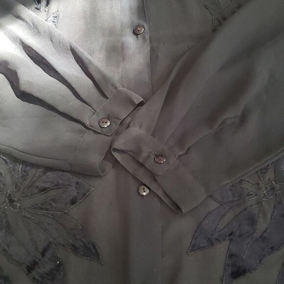 Black Sheer Velvet Burnout Top Womens L Dark Floral Fairy Grunge Whimsigoth Boxy - Picture 10 of 10